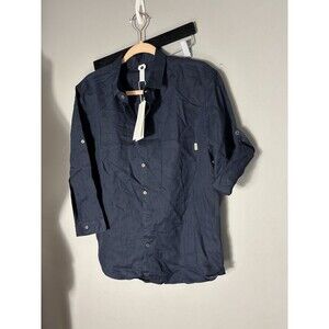 Men’s blue linen 3/4 sleeves rolls up  Classic, Summer Party Sz S/M